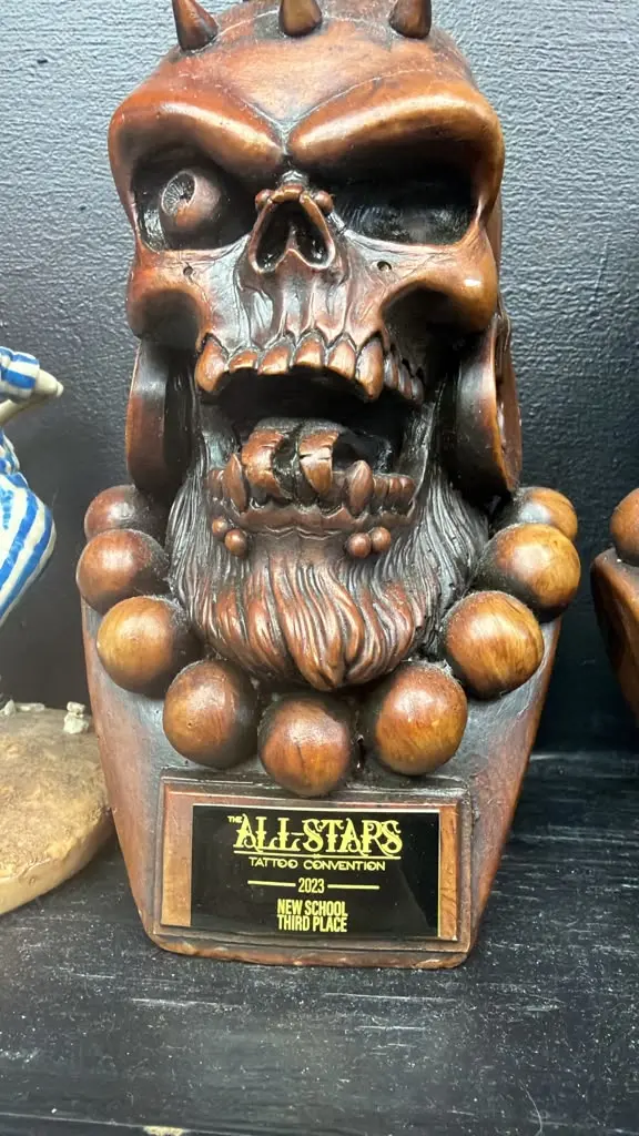 Marco Arturo Herrera Orbe Third Place New School award from the 2023 All Stars Tattoo Convention in Miami