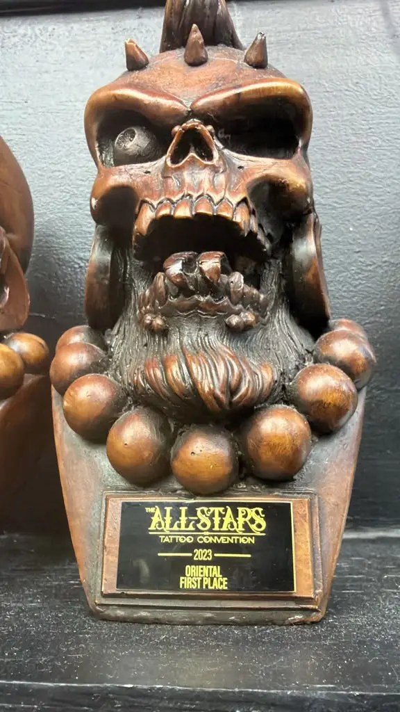 Marco Arturo Herrera Orbe First Place Oriental award from the 2023 All Stars Tattoo Convention in Miami